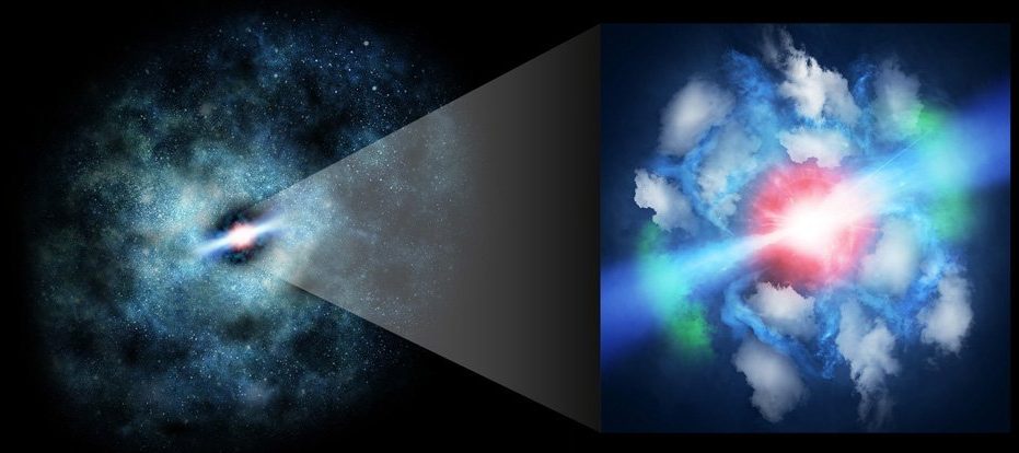 Astronomové pozorují výbušné paprsky ze supermasivní černé díry z raného vesmíru 