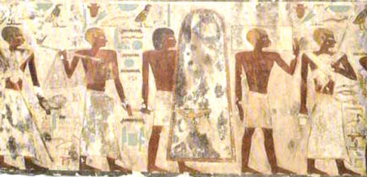 Blonďaté satelity, z hrobu Djehutihotpe, Deir al-Bersh, Střední království