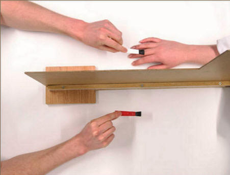 Výzkumník hladí štětcem skutečné a neviditelné ruce na různých stranách obrazovky (Fotografie od autorů práce.)