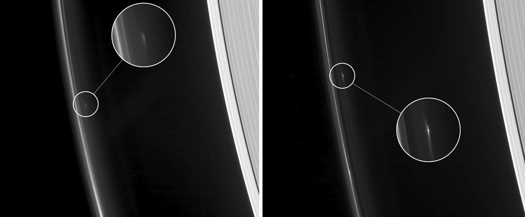Kosmická loď Cassini detekuje vesmírná tělesa v Saturnově F prstenci 