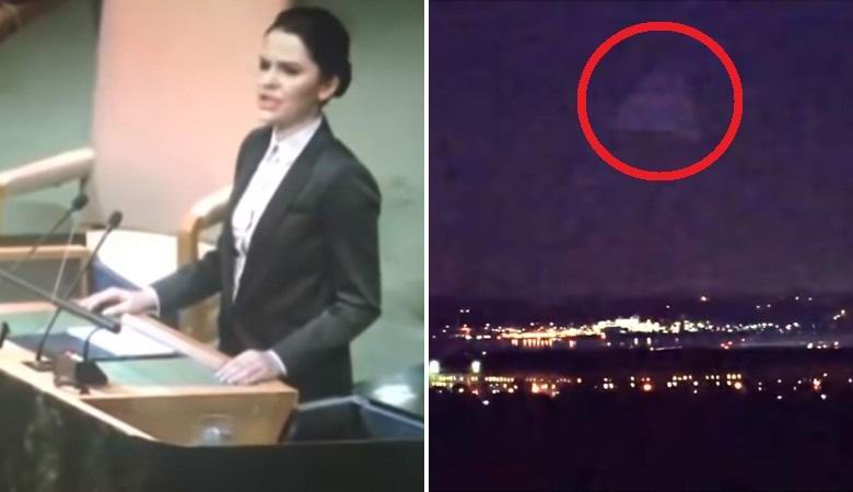 Ruská žena řekla na zasedání OSN o obří pyramidě nad Washingtonem