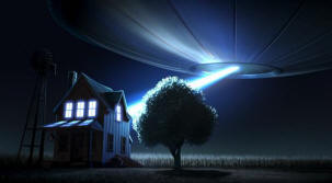 Pevný paprsek světla vycházející z UFO